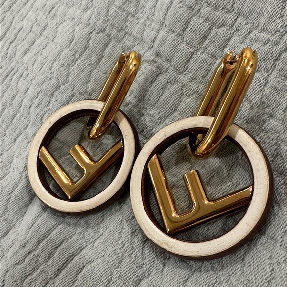Fendi Gold, wood and Cream Logo Earrings - Picture 7 of 7